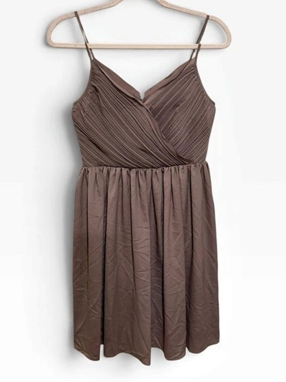 Banana Republic Taupe Pleated Surplice Cami Dress Petite 4P